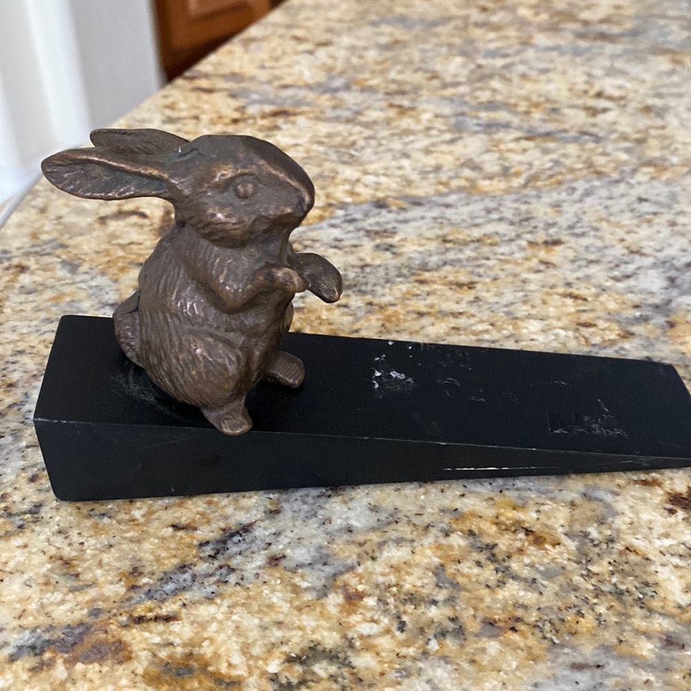 Vintage bronze bunny wood door stopper